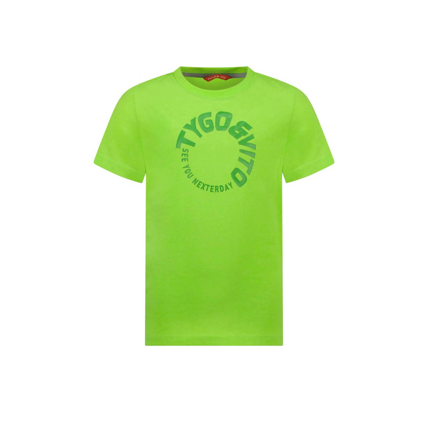 TYGO & vito T-shirt James met logo neongroen Jongens Polyester Ronde hals 110 116