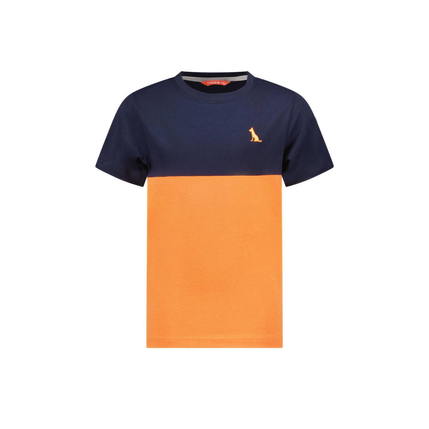 TYGO & vito T-shirt Twist feloranje donkerblauw Jongens Polyester Ronde hals 110 116
