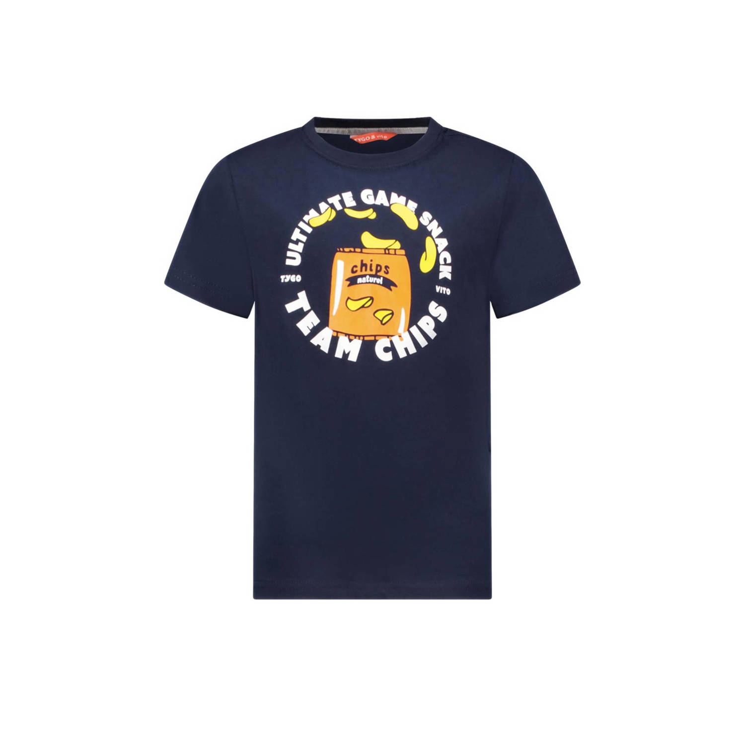 TYGO & vito T-shirt Jaimy met printopdruk donkerblauw multi Jongens Katoen Ronde hals 110 116
