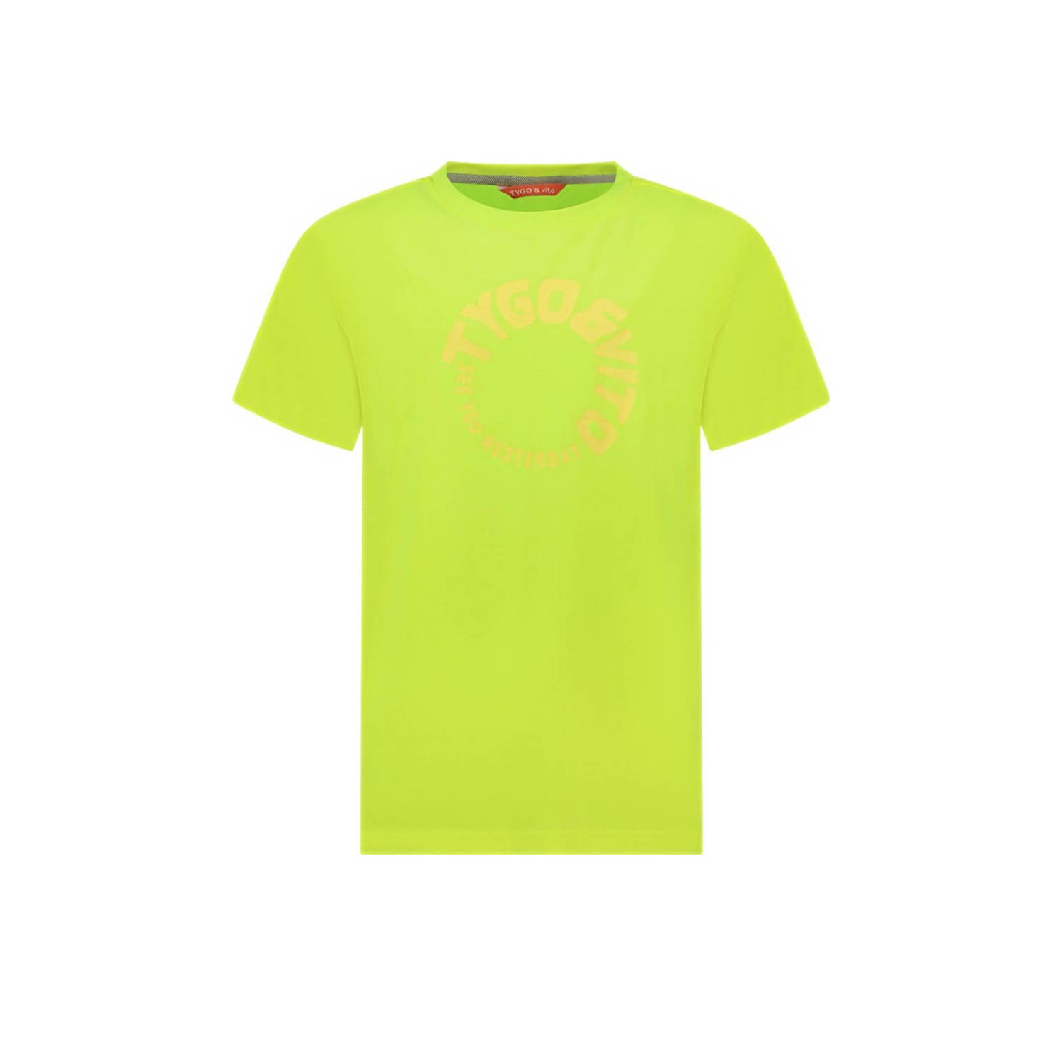 TYGO & vito T-shirt James met logo neongeel Jongens Polyester Ronde hals 110 116