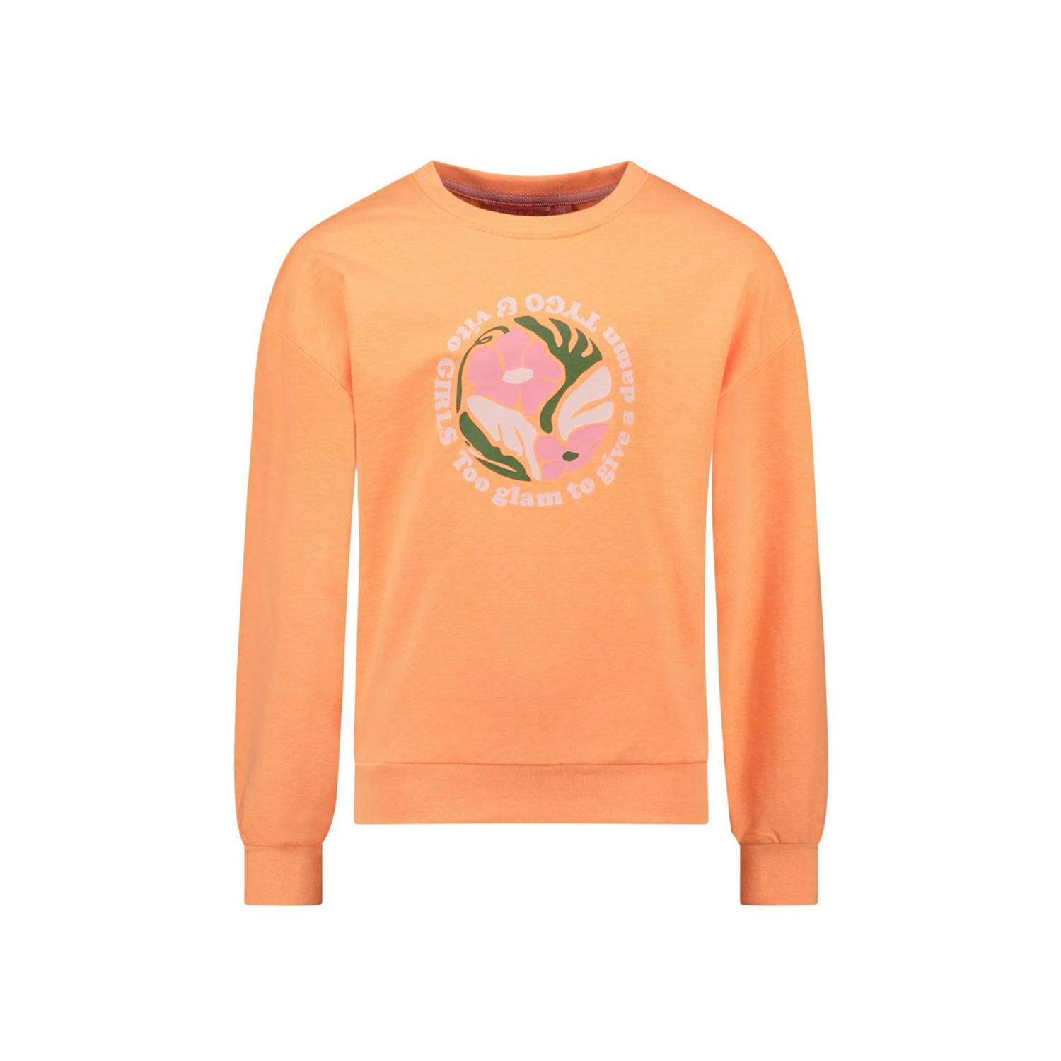 TYGO & vito sweater Noë met printopdruk neon oranje