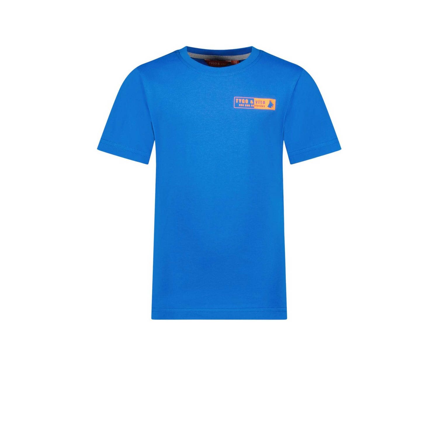 TYGO & vito T-shirt Tijn met printopdruk felblauw Jongens Biologisch katoen Ronde hals 110 116