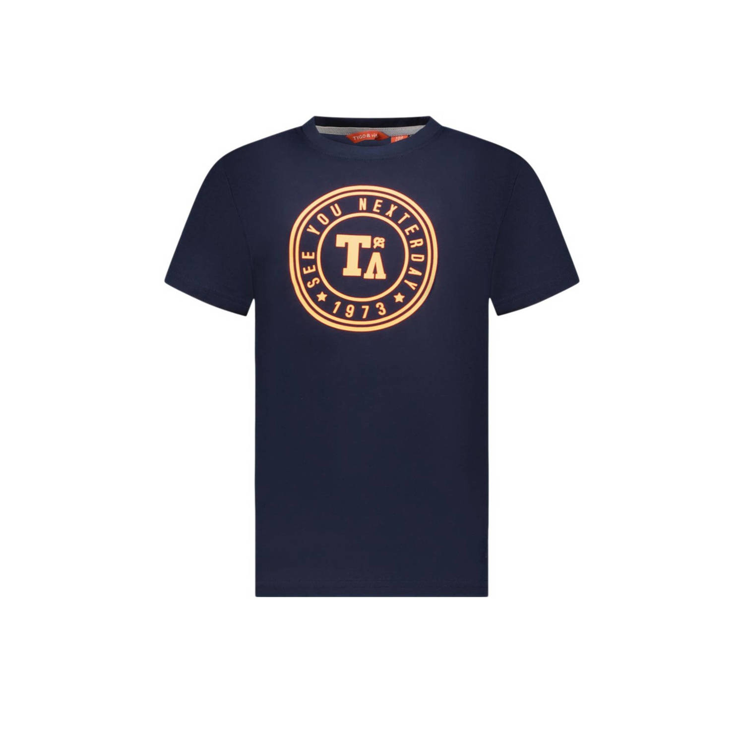 TYGO & vito T-shirt Jaimy met printopdruk donkerblauw Jongens Katoen Ronde hals 134 140