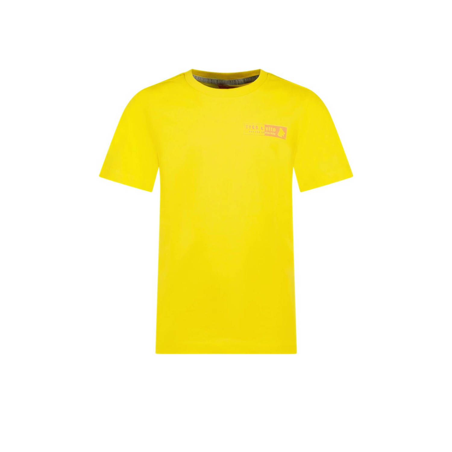 TYGO & vito T-shirt Tijn met printopdruk felgeel Jongens Biologisch katoen Ronde hals 92