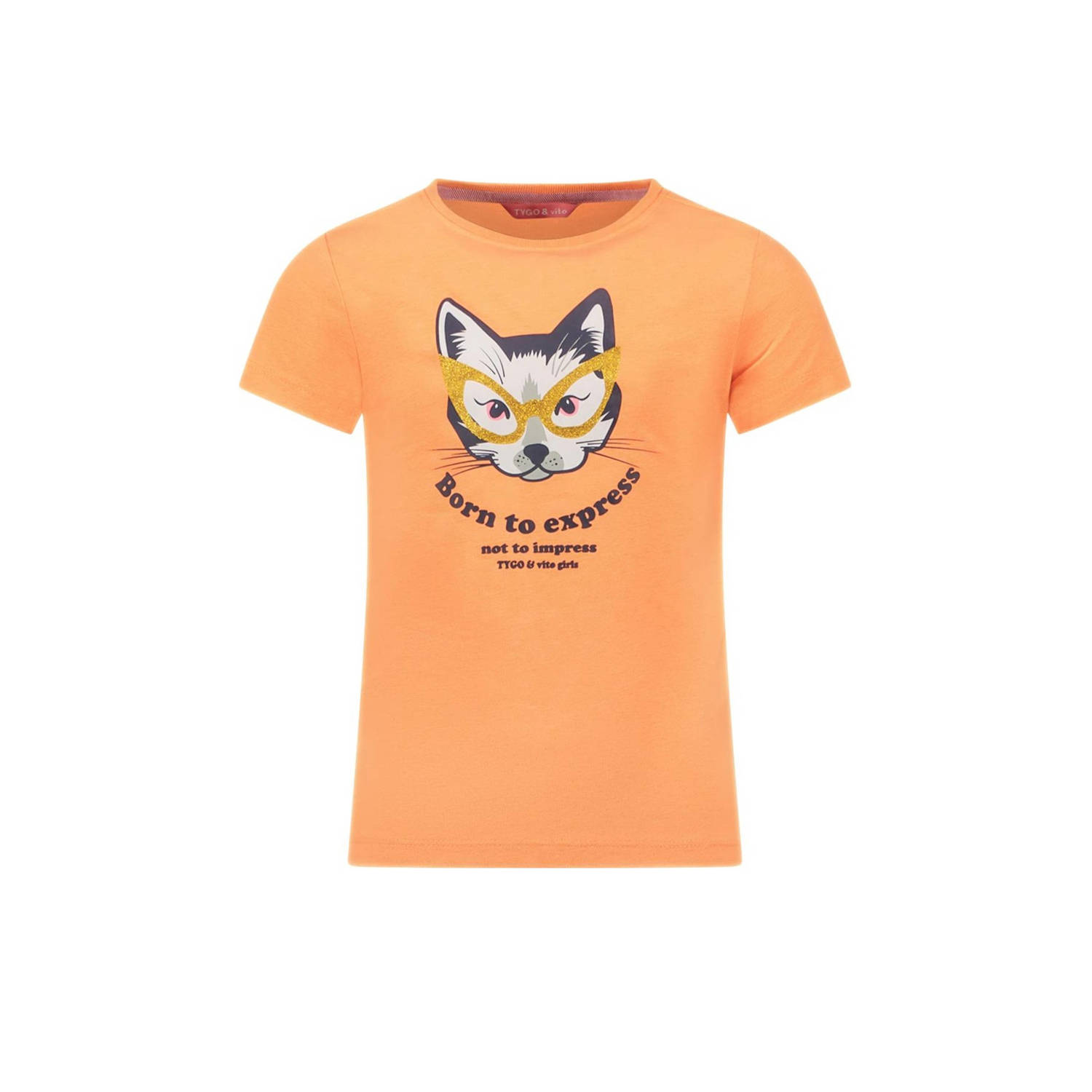 TYGO & vito T-shirt met printopdruk koraal Oranje Meisjes Polyester Ronde hals 134 140