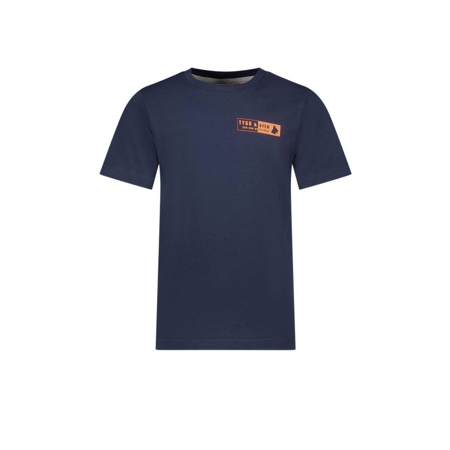 TYGO & vito T-shirt Tijn met printopdruk donkerblauw Jongens Biologisch katoen Ronde hals 110 116