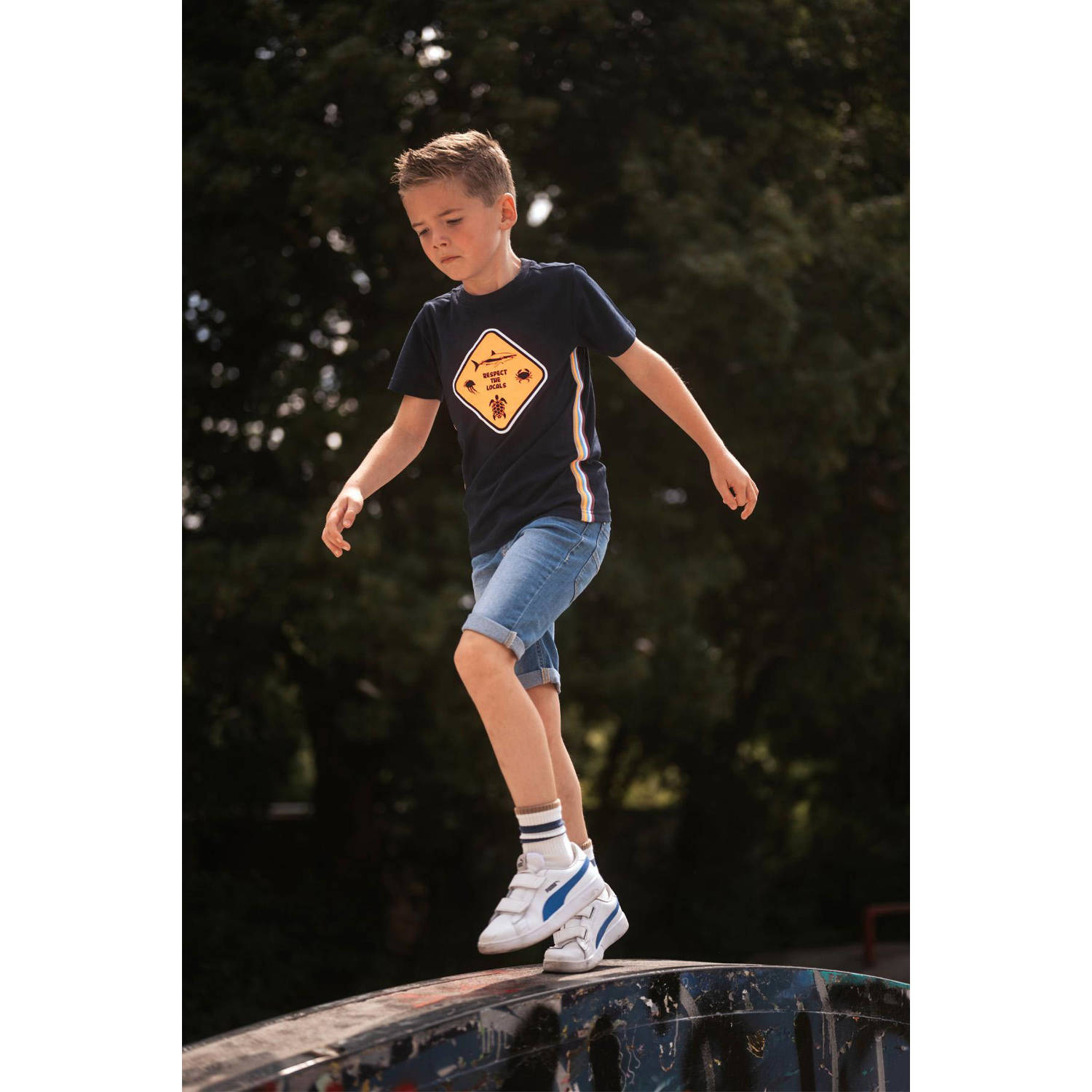 TYGO & vito T-shirt Wessel met printopdruk donkerblauw oranje
