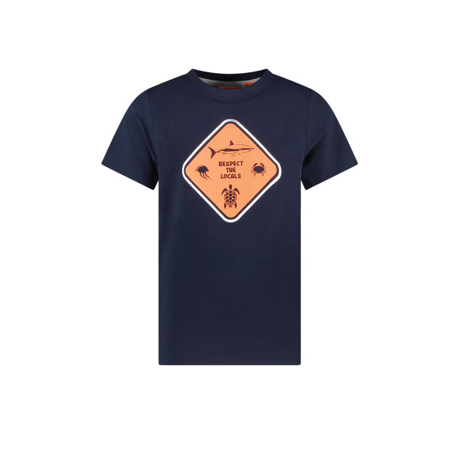 TYGO & vito T-shirt Wessel met printopdruk donkerblauw oranje Jongens Katoen Ronde hals 110 116
