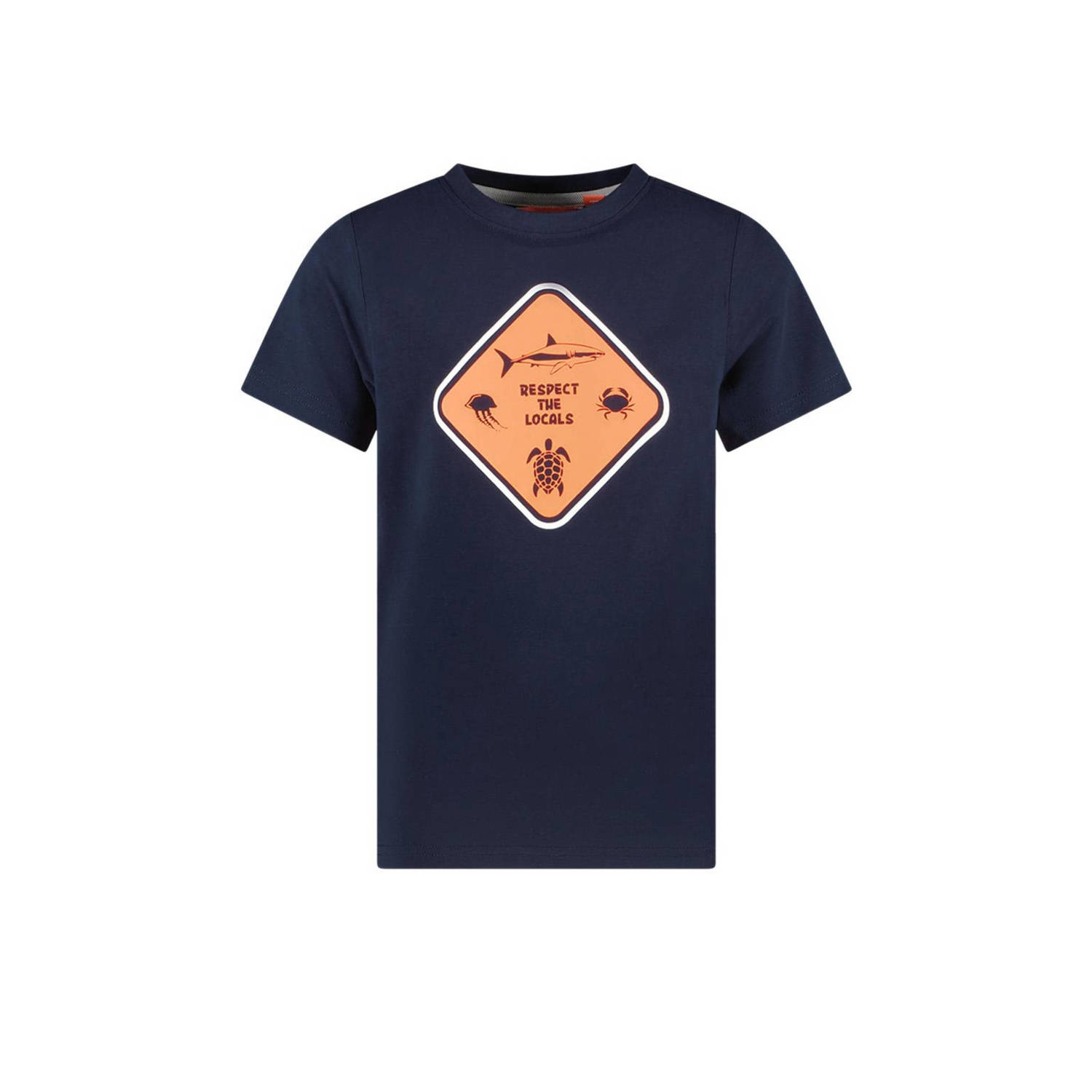 TYGO & vito T-shirt Wessel met printopdruk donkerblauw oranje Jongens Katoen Ronde hals 110 116