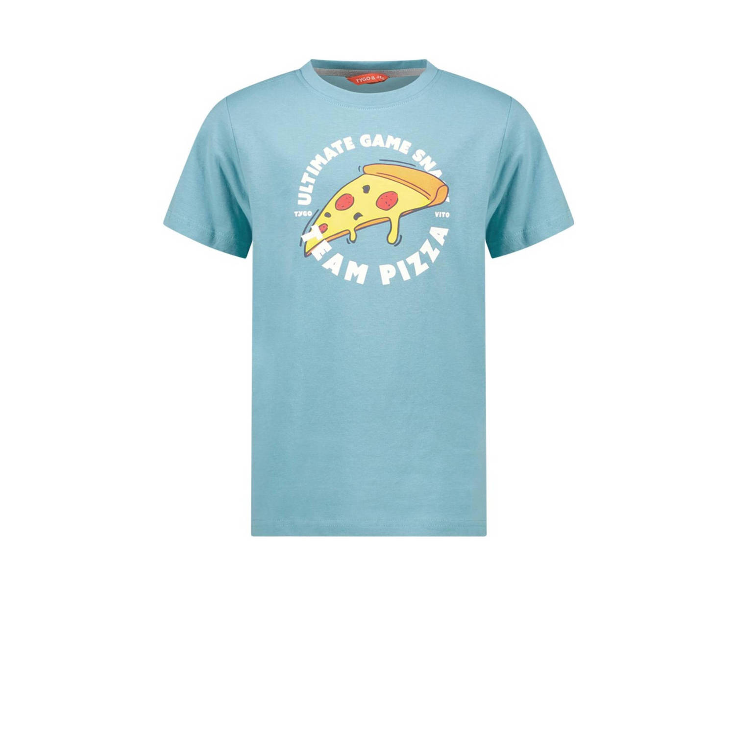 TYGO & vito T-shirt Jaimy met printopdruk aqua blauw Jongens Biologisch katoen Ronde hals 110 116