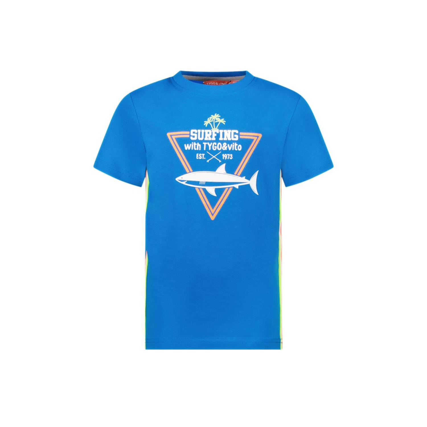 TYGO & vito T-shirt Wessel met contrastbies hardblauw Jongens Stretchkatoen Ronde hals 146 152