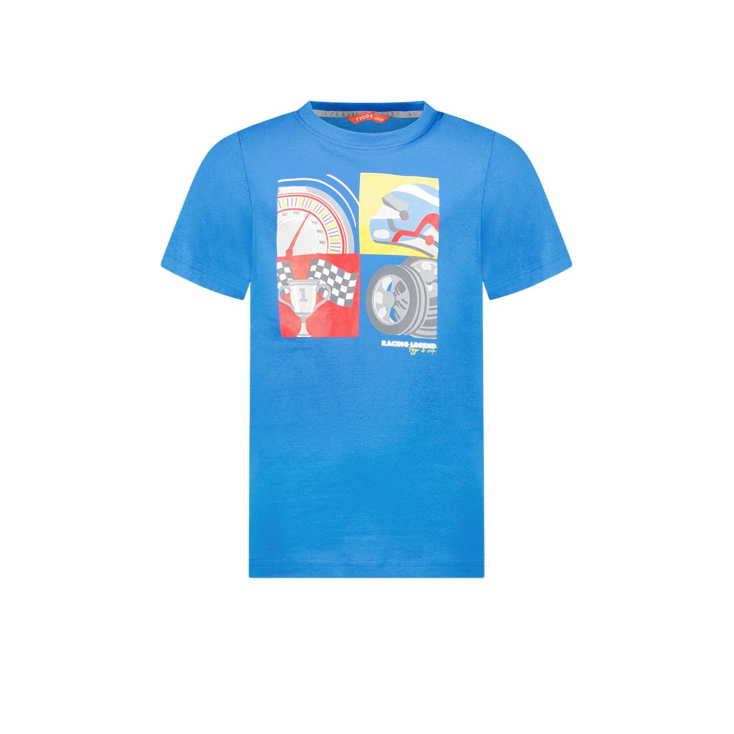 TYGO & vito T-shirt Joël met printopdruk felblauw Jongens Katoen Ronde hals 110 116
