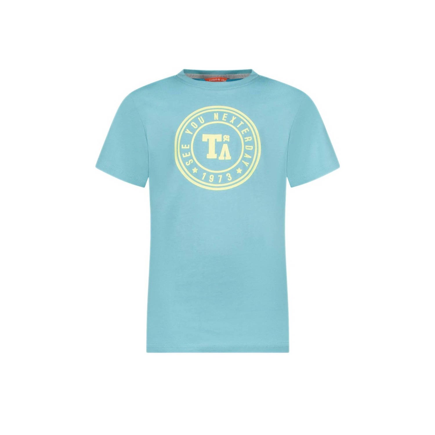 TYGO & vito T-shirt Jaimy met printopdruk aquablauw Jongens Katoen Ronde hals 110 116