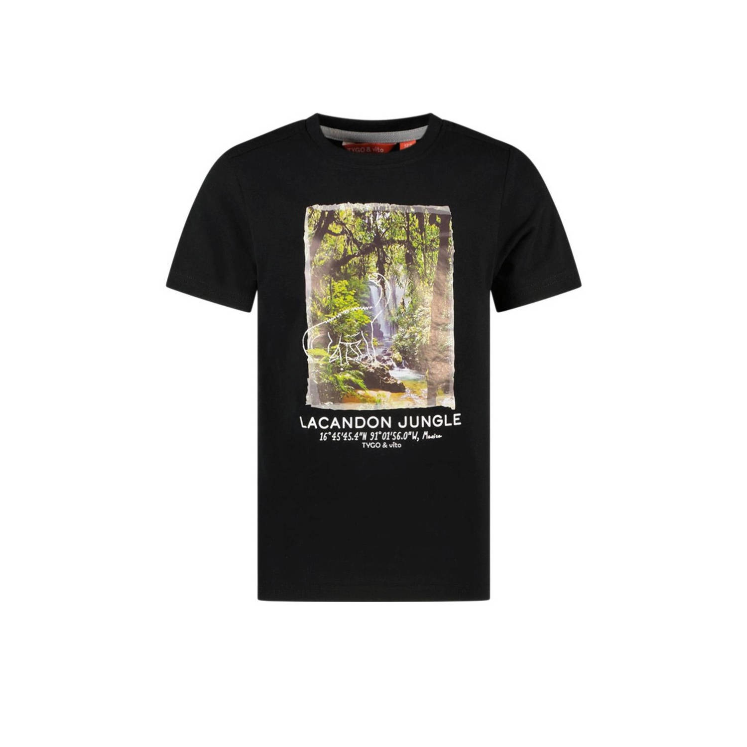 TYGO & vito T-shirt John met printopdruk zwart Jongens Katoen Ronde hals 110 116