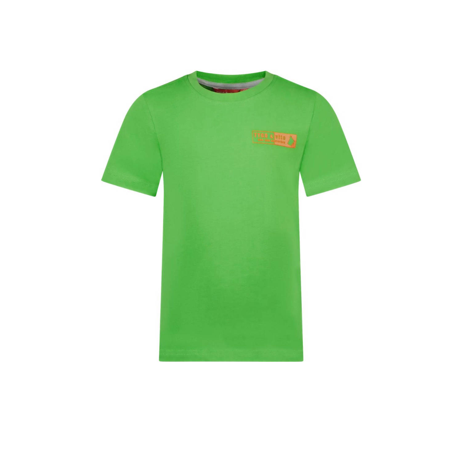 TYGO & vito T-shirt Tijn met printopdruk neongroen Jongens Katoen Ronde hals 110 116
