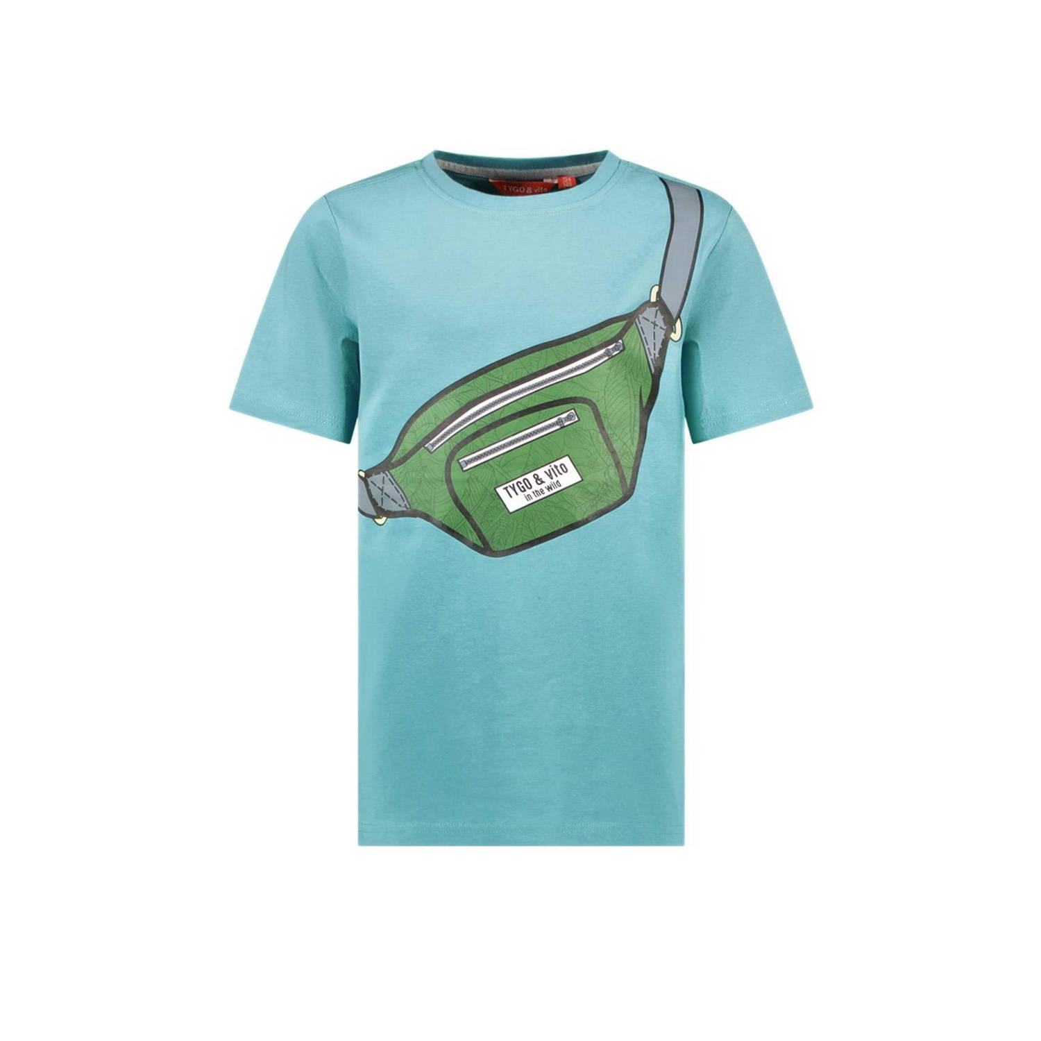TYGO & vito T-shirt Toby met printopdruk aquablauw Jongens Polyester Ronde hals 110 116