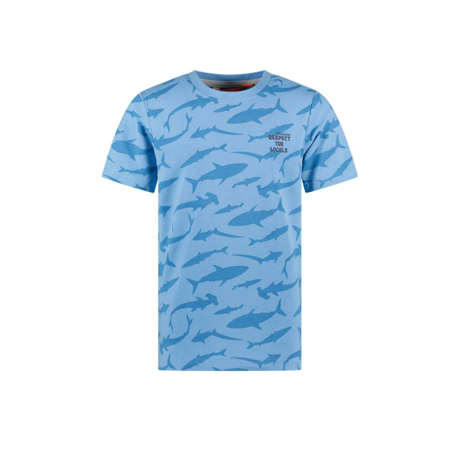TYGO & vito T-shirt Thijs met all over print lichtblauw Jongens Katoen Ronde hals 110 116