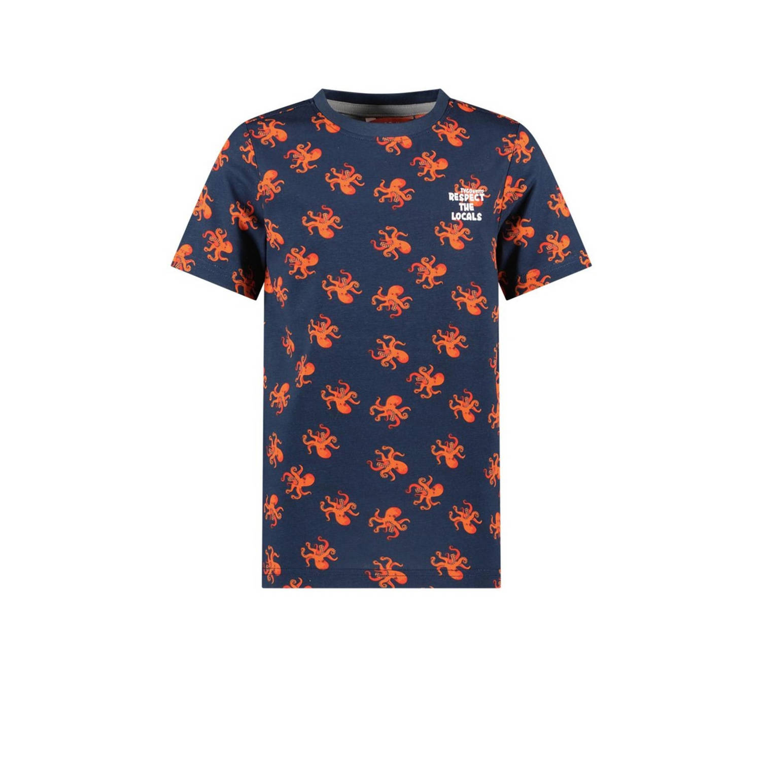 TYGO & vito T-shirt Thijs met all over print donkerblauw oranje