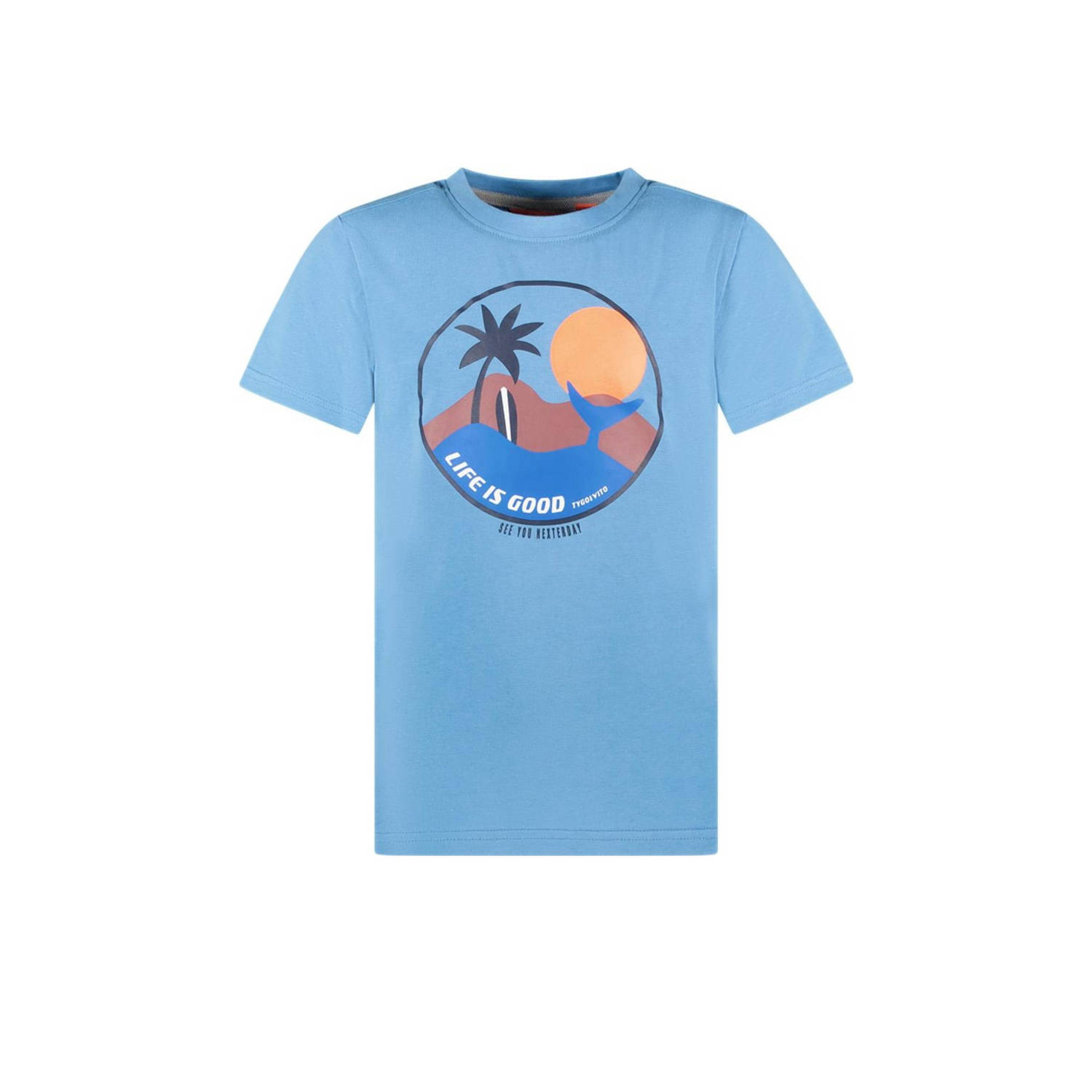 TYGO & vito T-shirt Jaimy met printopdruk lichtblauw Jongens Katoen Ronde hals 110 116