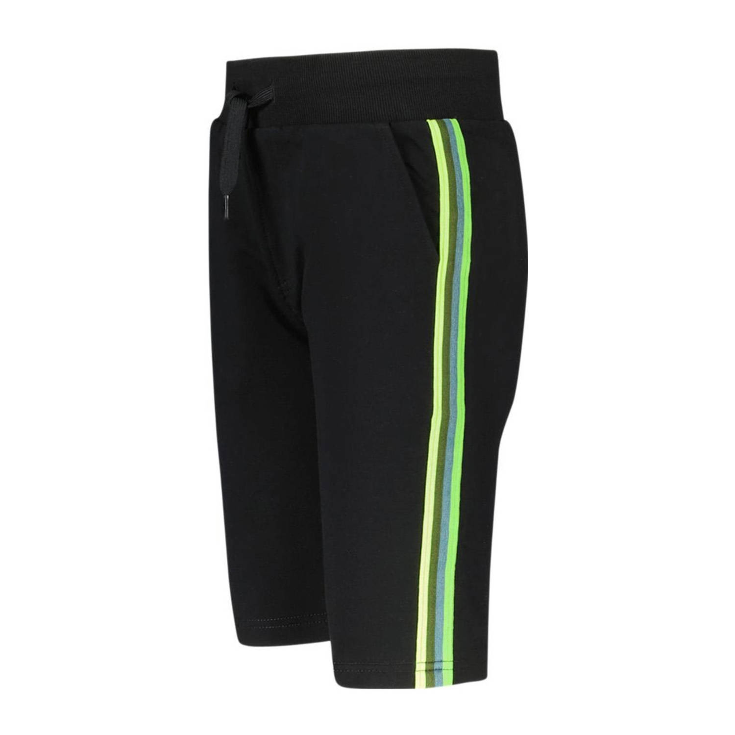 TYGO & vito regular fit sweatshort Bing met zijstreep zwart neongroen