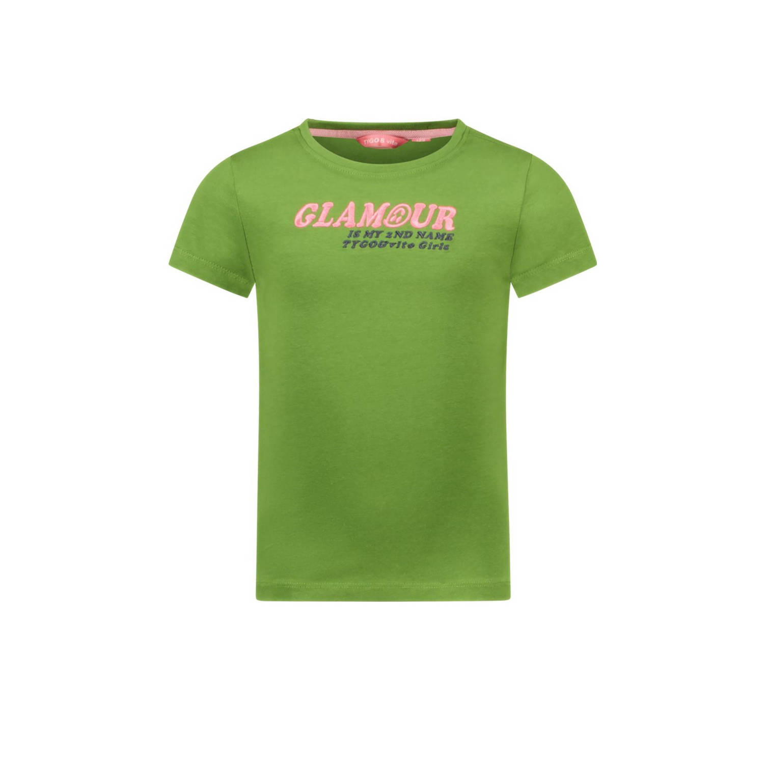 TYGO & vito T-shirt Jill met tekst en borduursels olijfgroen Meisjes Katoen Ronde hals 110 116