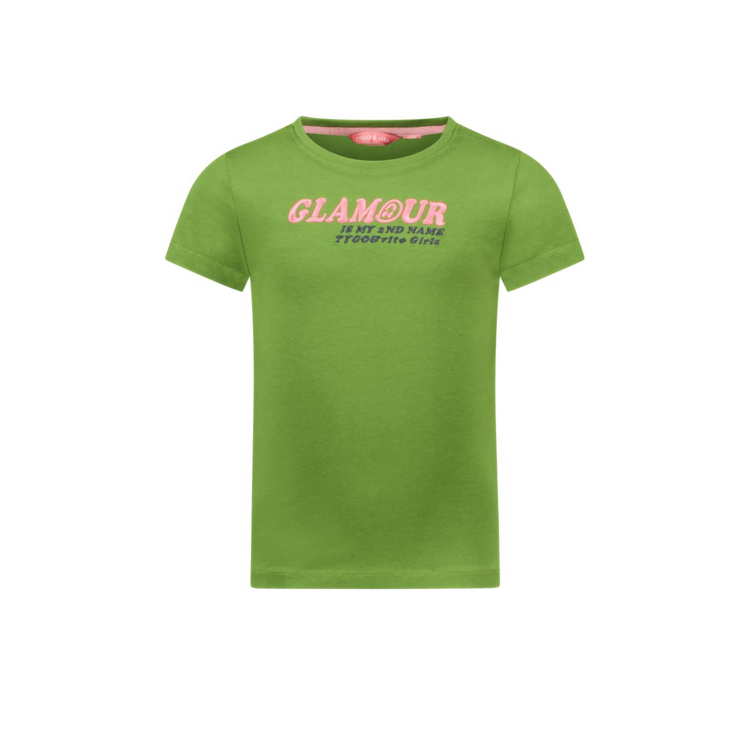 TYGO & vito T-shirt Jill met tekst en borduursels olijfgroen Meisjes Katoen Ronde hals 110 116