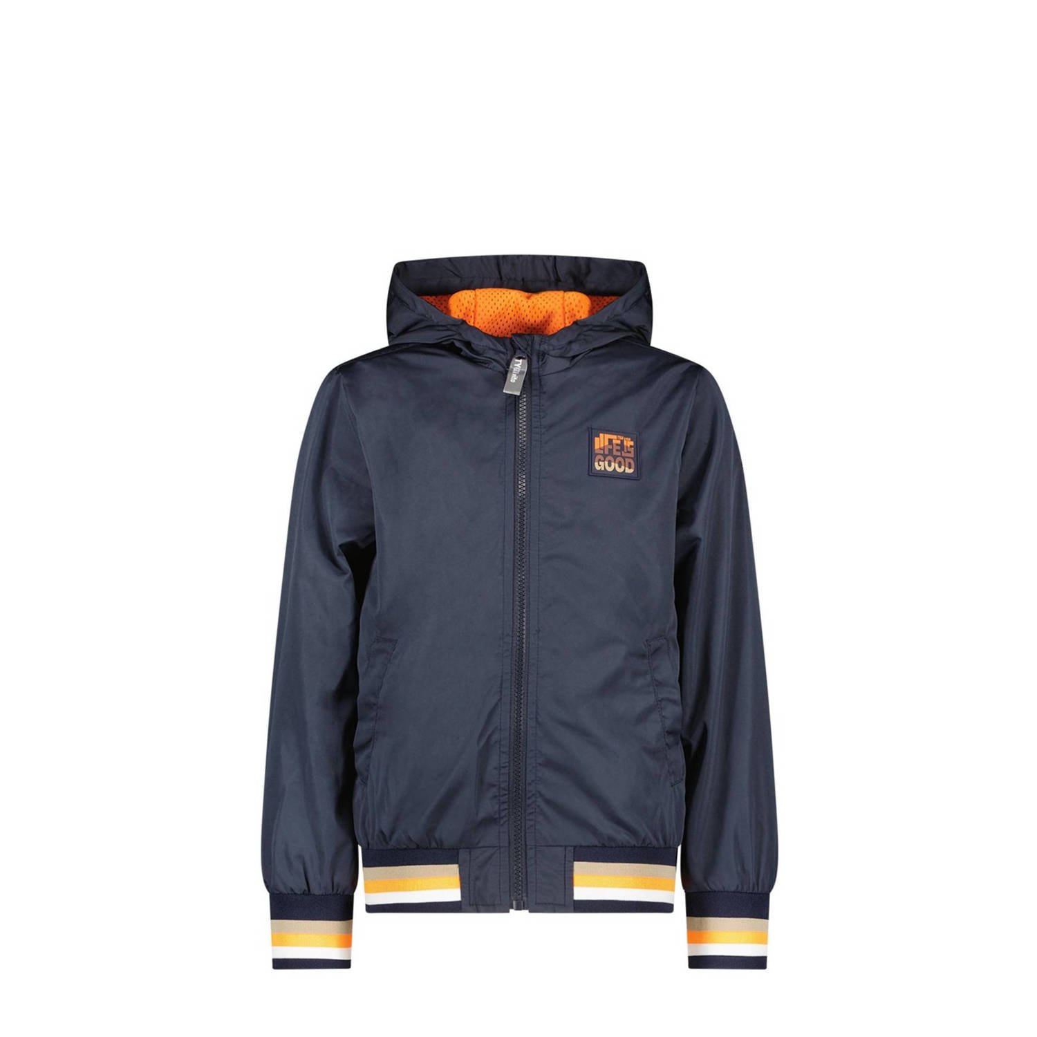 TYGO & vito zomerjas Jennoah met logo donkerblauw oranje Jongens Gerecycled polyester Capuchon 110 116