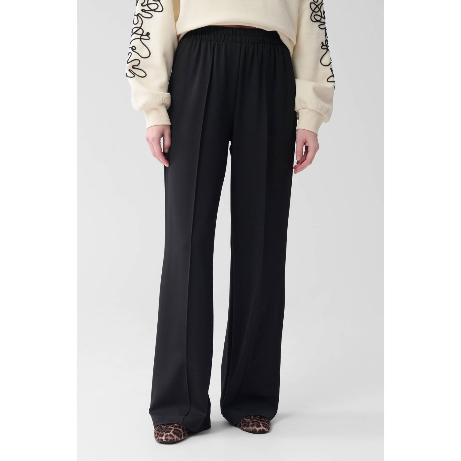 Shoeby high waist wide leg pantalon zwart