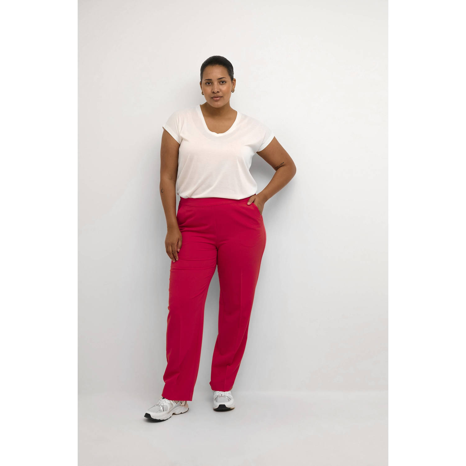 Kaffe Curve straight fit pantalon roze