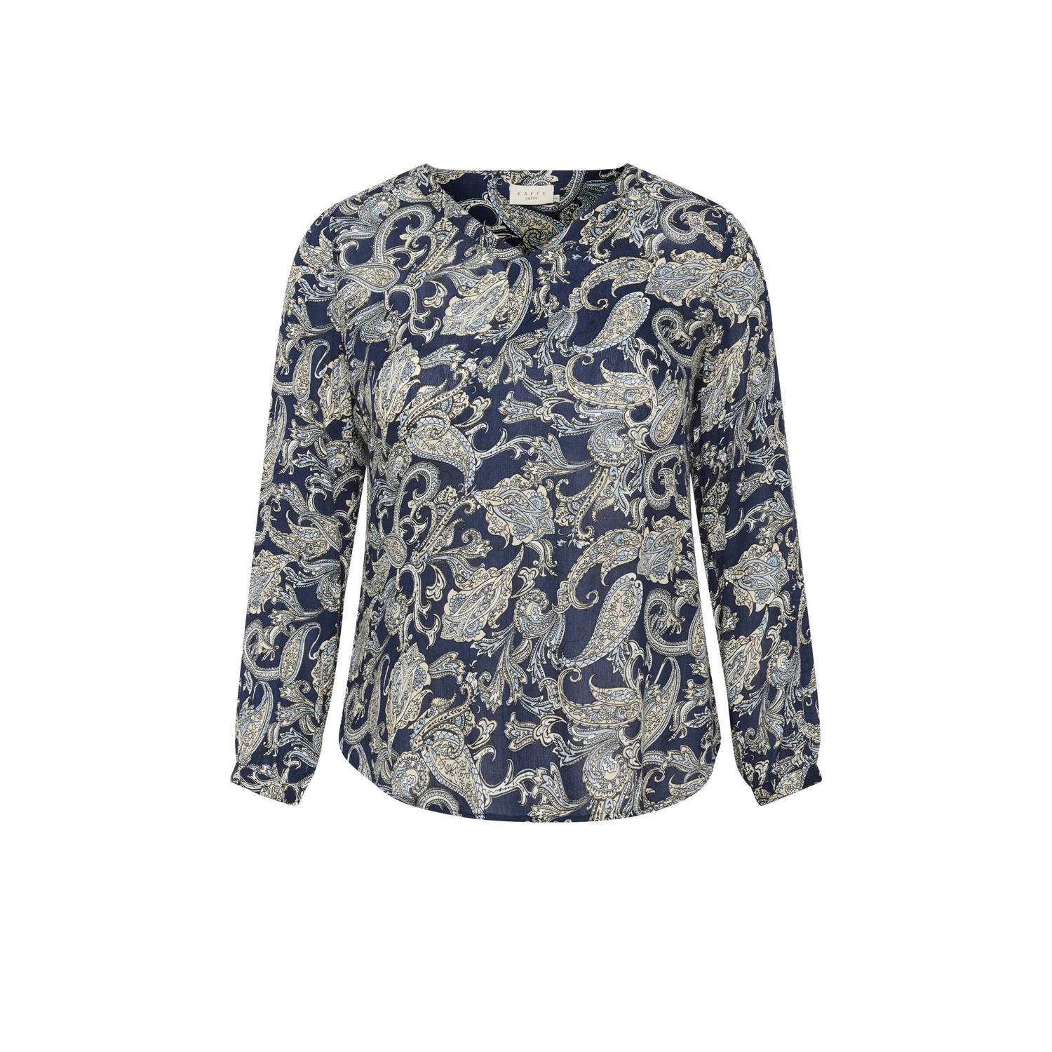 Kaffe Curve blousetop met paisleyprint donkerblauw creme