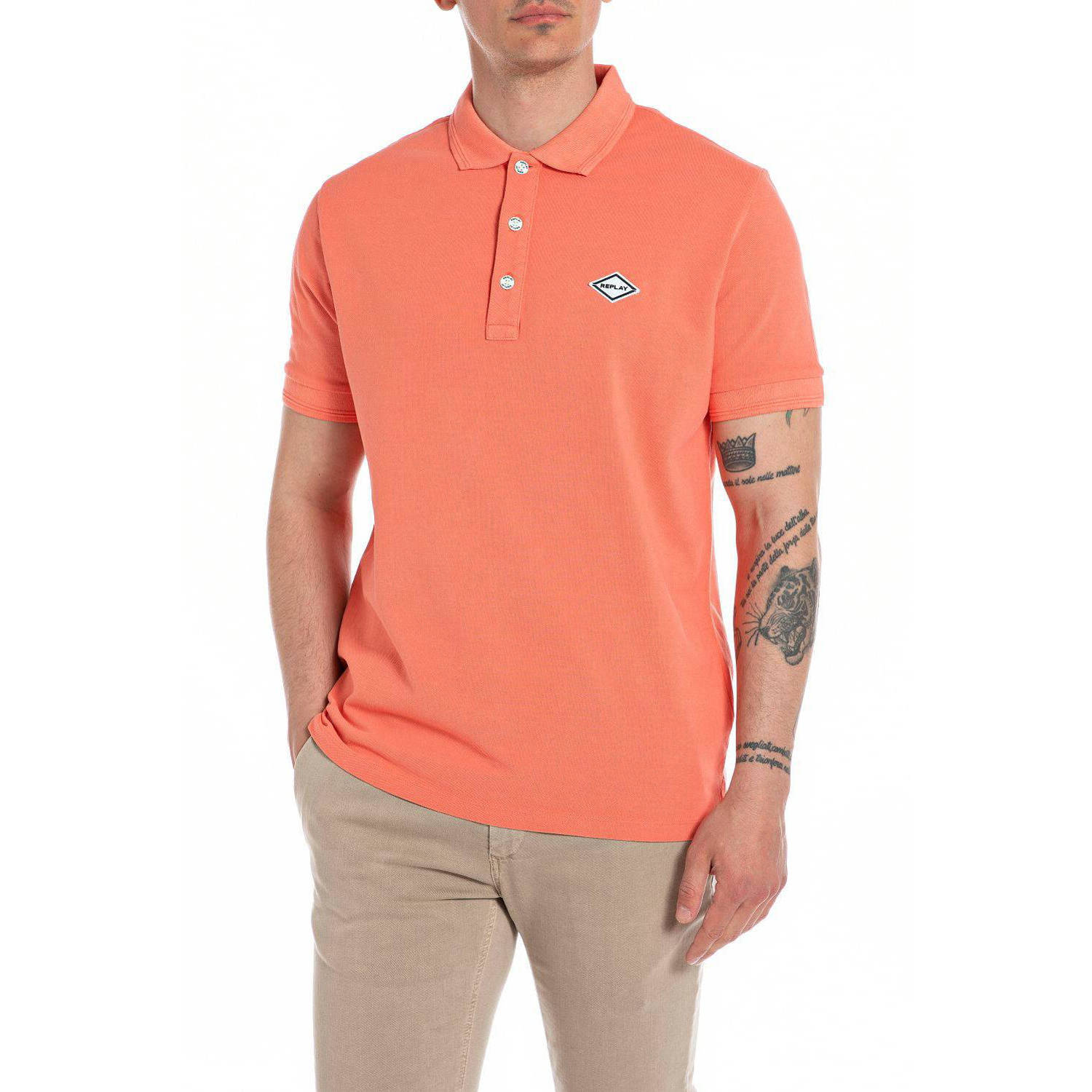REPLAY polo met logo 051 coral pink