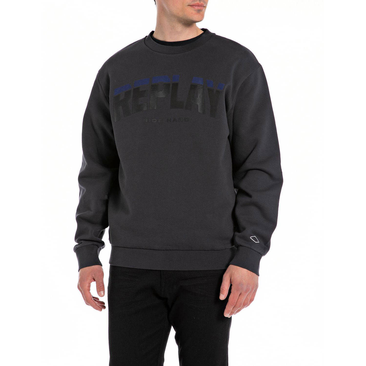 REPLAY sweater met printopdruk nearly black