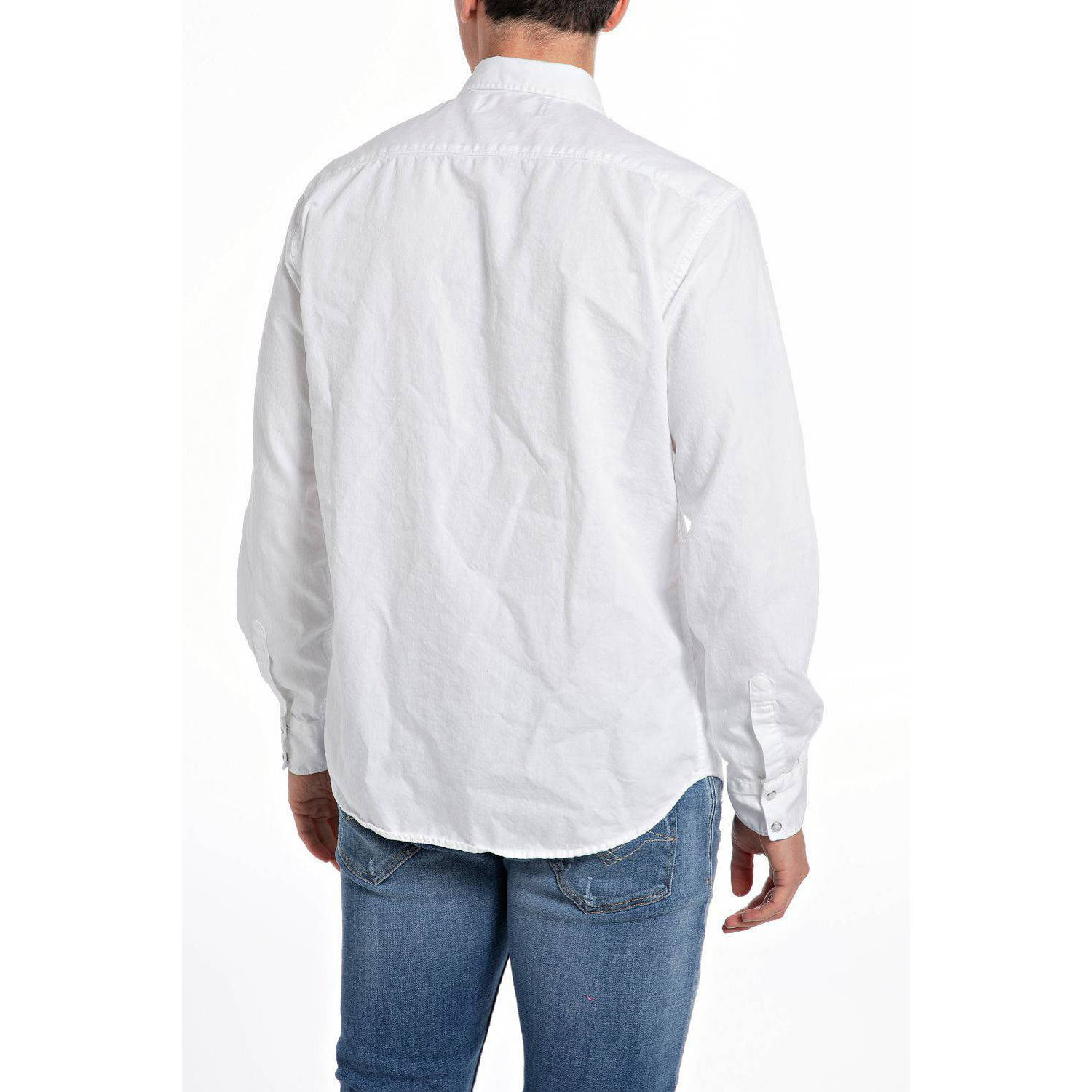 REPLAY regular fit overhemd wit