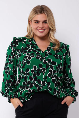 gebloemde blouse groen/ zwart