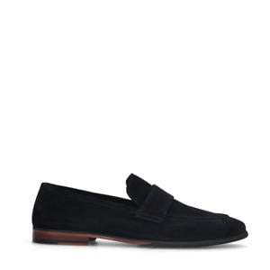suède loafers blauw