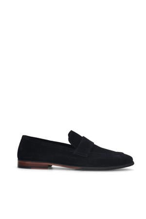 suède loafers blauw