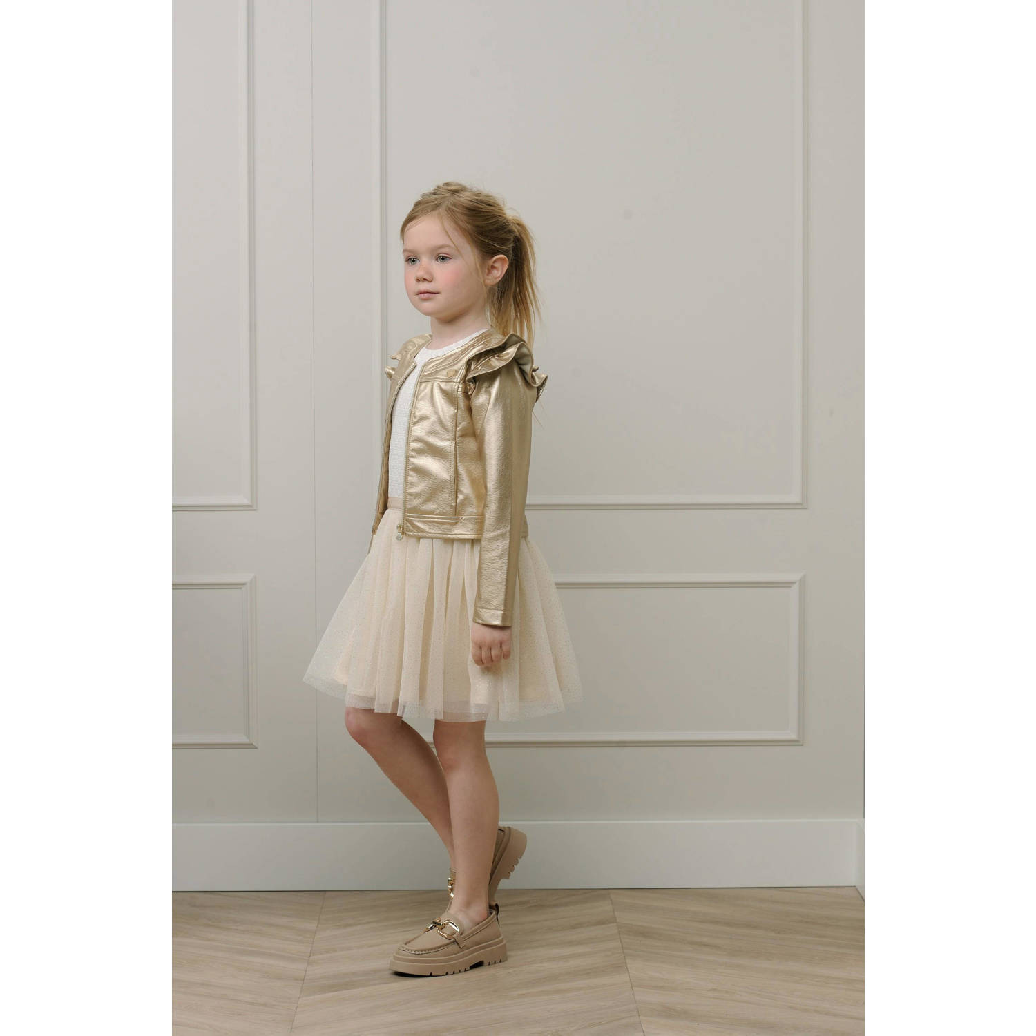 Le Chic A-lijn jurk SYMPHONY goud Meisjes Polyester Ronde hals Effen 164