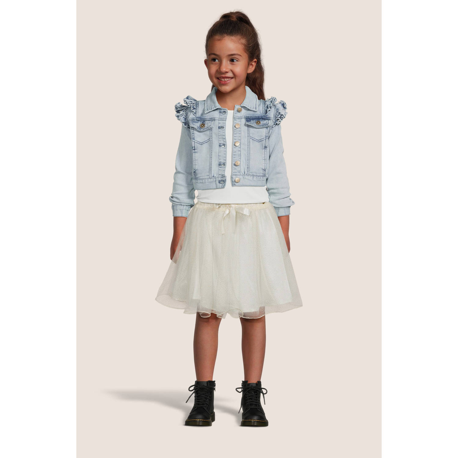 Le Chic rok TREACLE met plooien wit Meisjes Polyester Effen 128