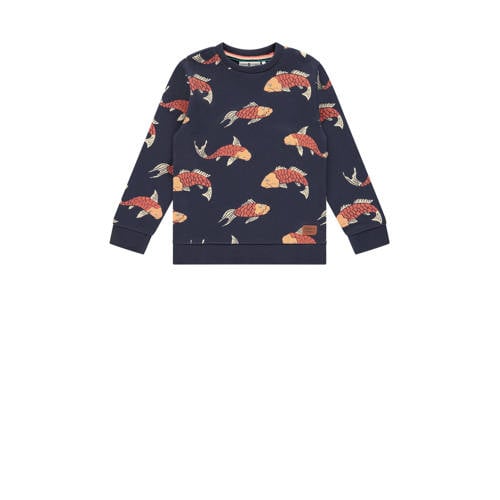 Stains&Stories sweater met all over print donkerblauw/oranje