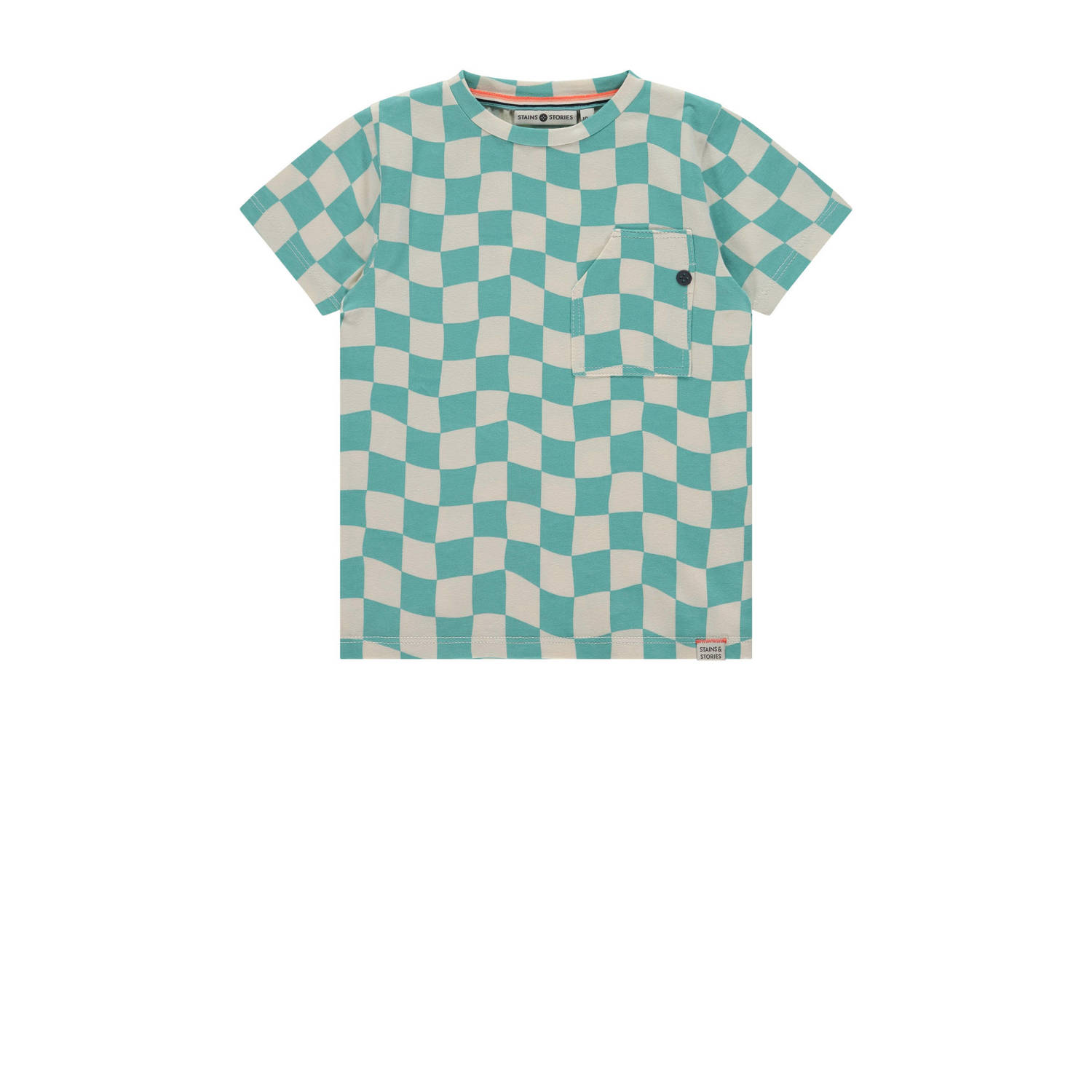 Stains&Stories T-shirt met all over print turquoise wit