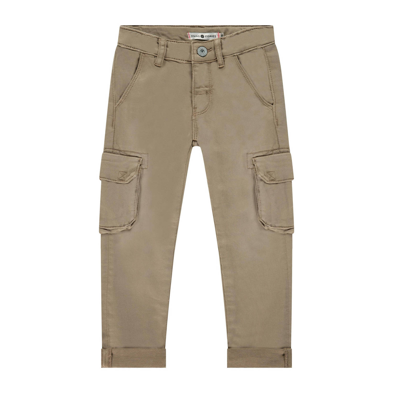 Stains&Stories regular fit cargobroek beige Jongens Stretchkatoen Effen 104