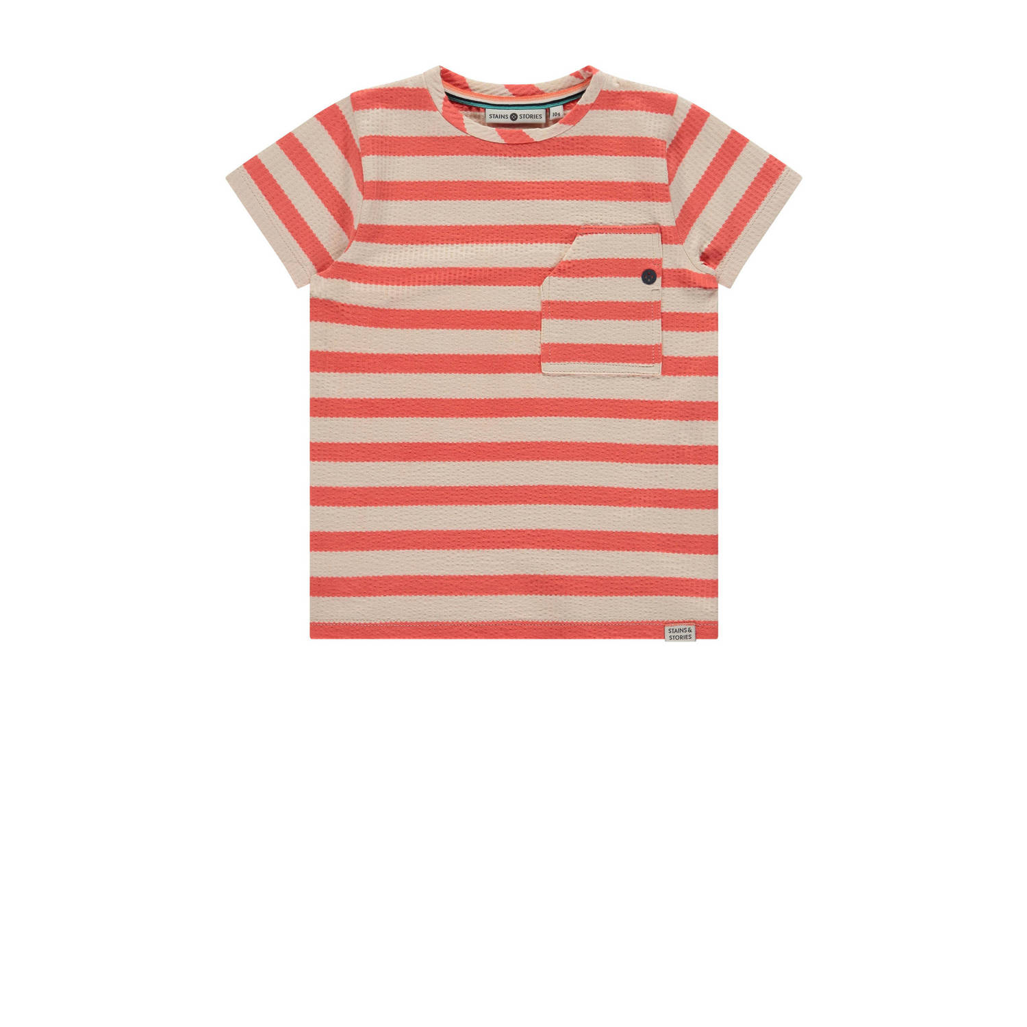 Stains&Stories gestreept T-shirt oranje grijs Jongens Biologisch katoen Ronde hals 110