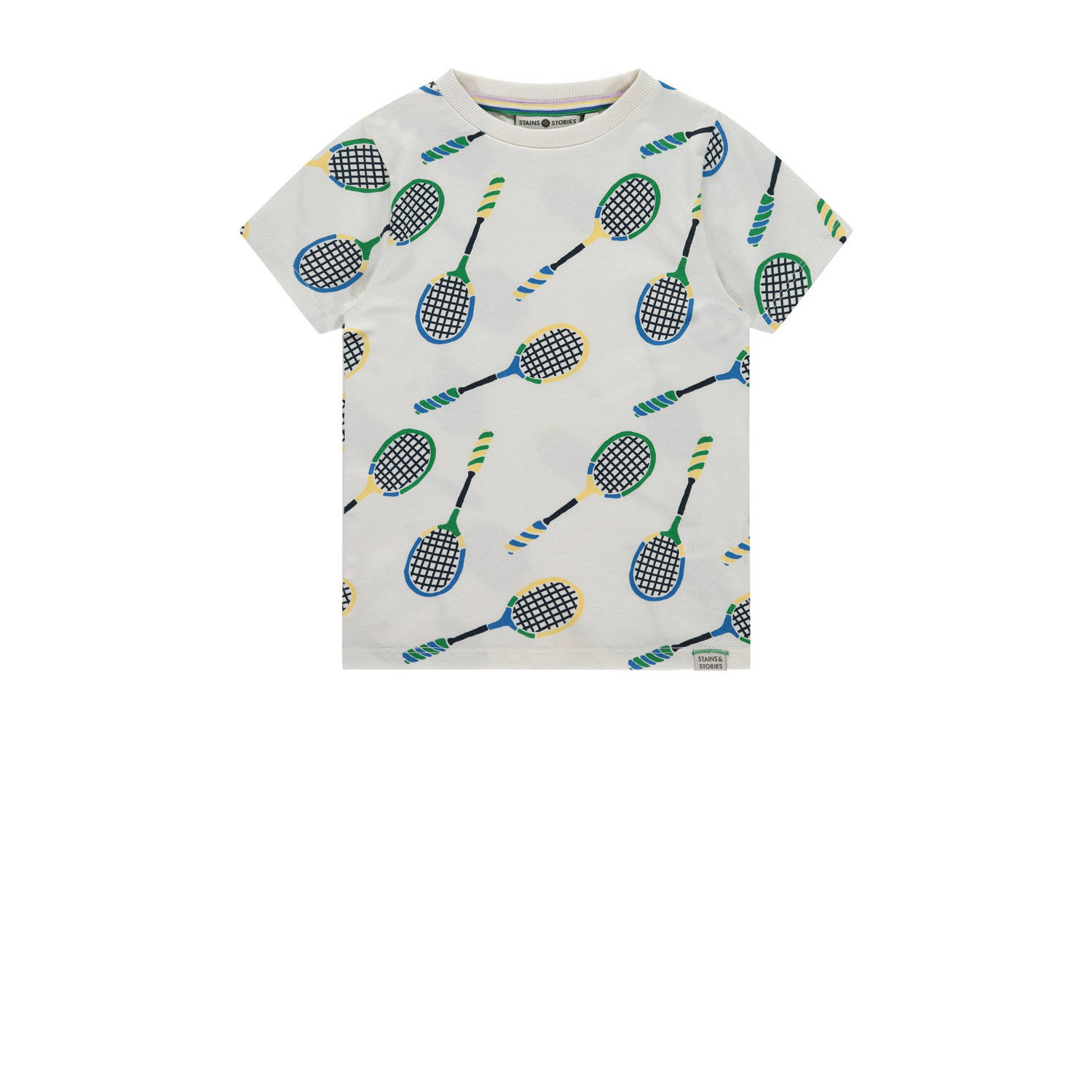 Stains&Stories T-shirt met all over print ecru groen Jongens Katoen Ronde hals 104