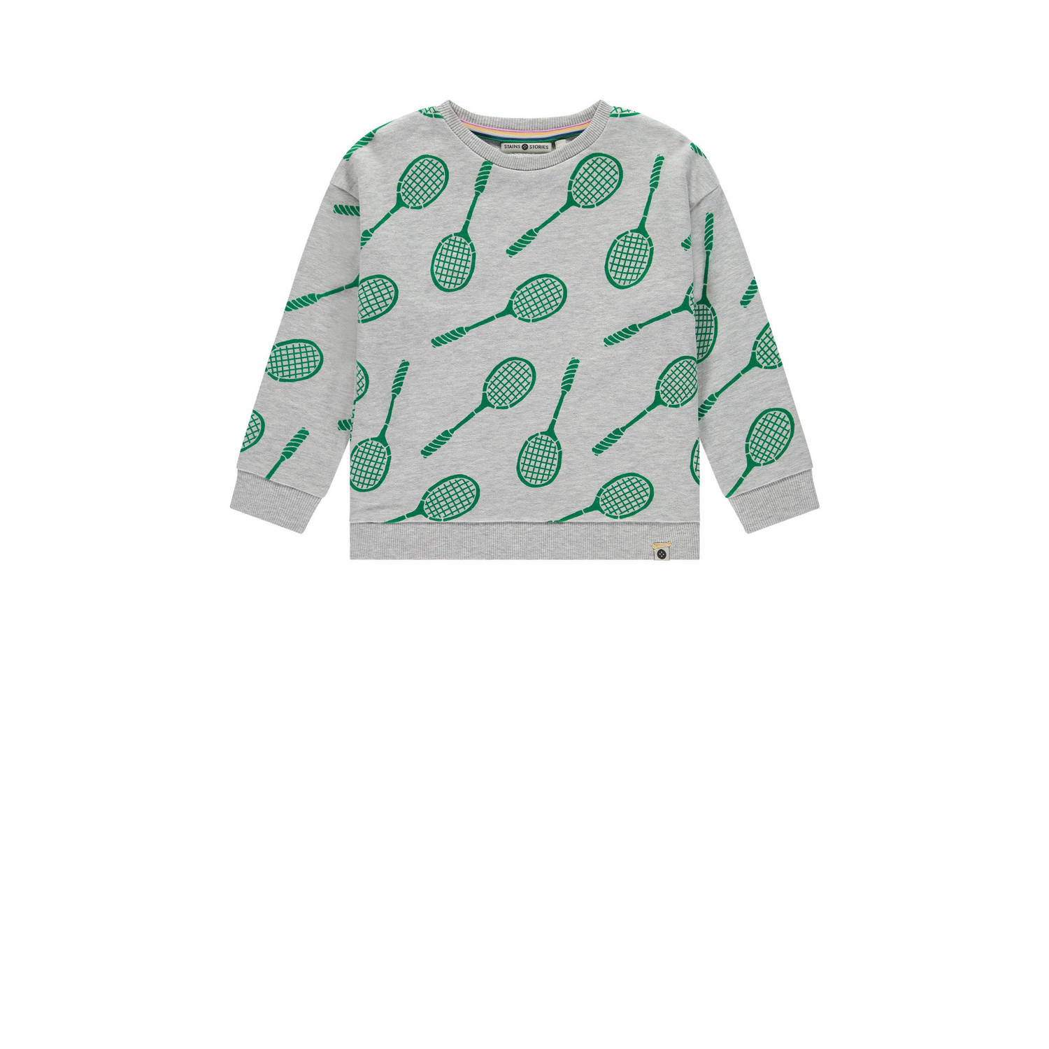 Stains&Stories sweater met all over print grijs groen All over print 104