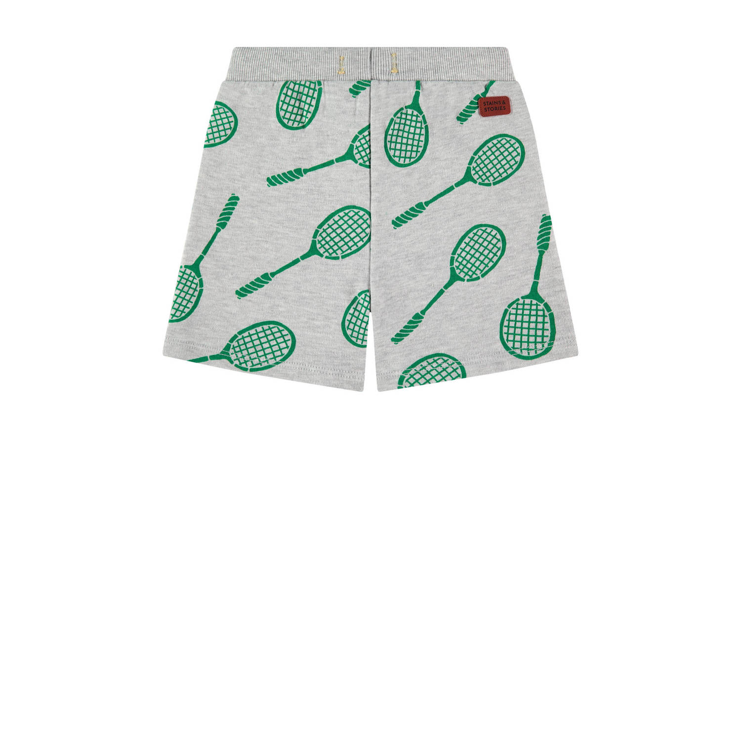 Stains&Stories sweatshort met all over print grijs groen