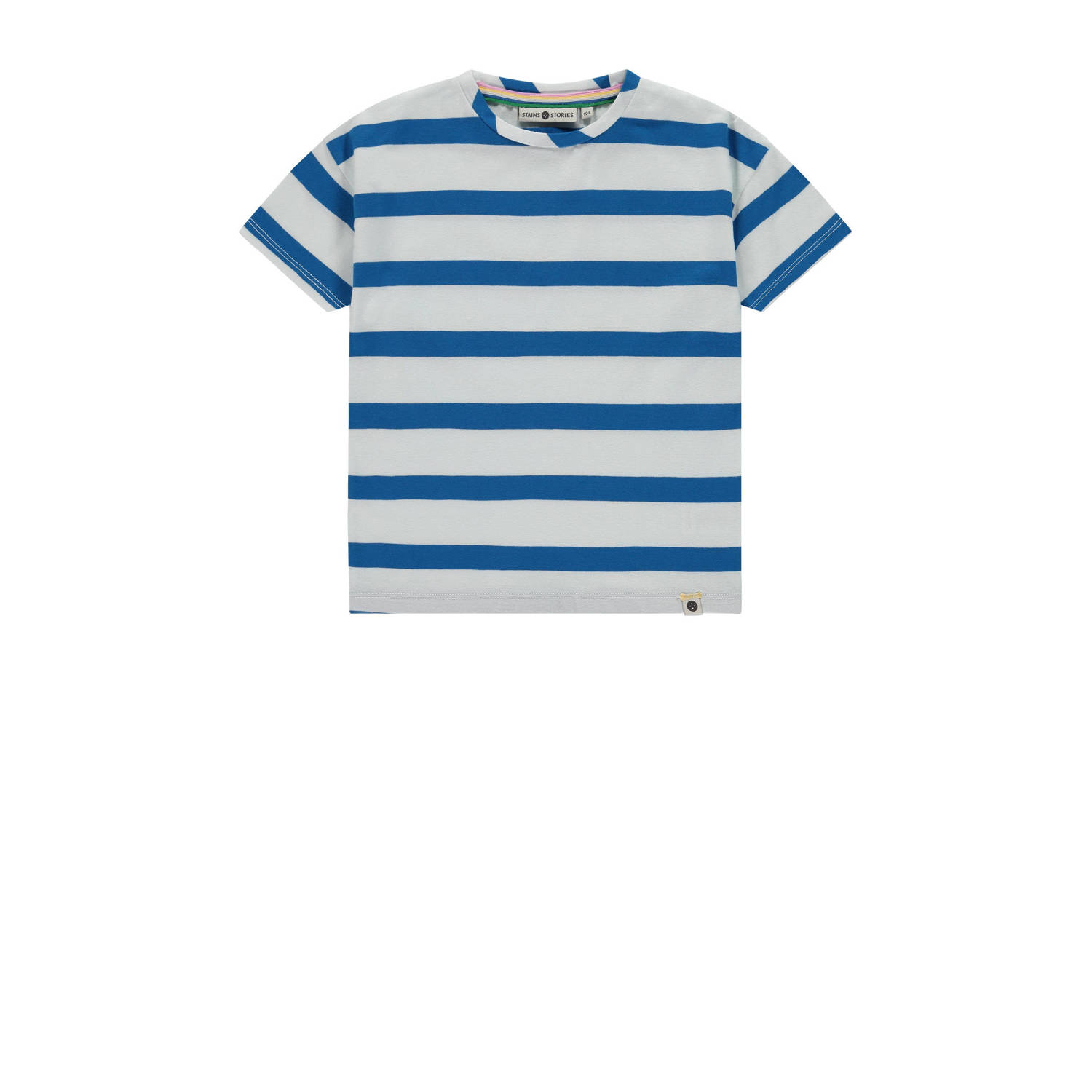 Stains&Stories gestreept T-shirt blauw grijs Jongens Stretchkatoen Ronde hals 104