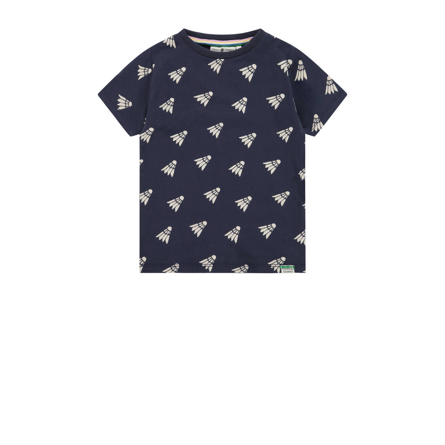 Stains&Stories T-shirt met all over print donkerblauw ecru