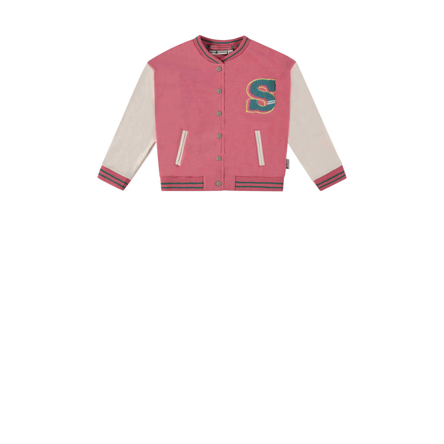 Stains&Stories baseball jacket roze wit Jas Meisjes Biologisch katoen Opstaande kraag 122