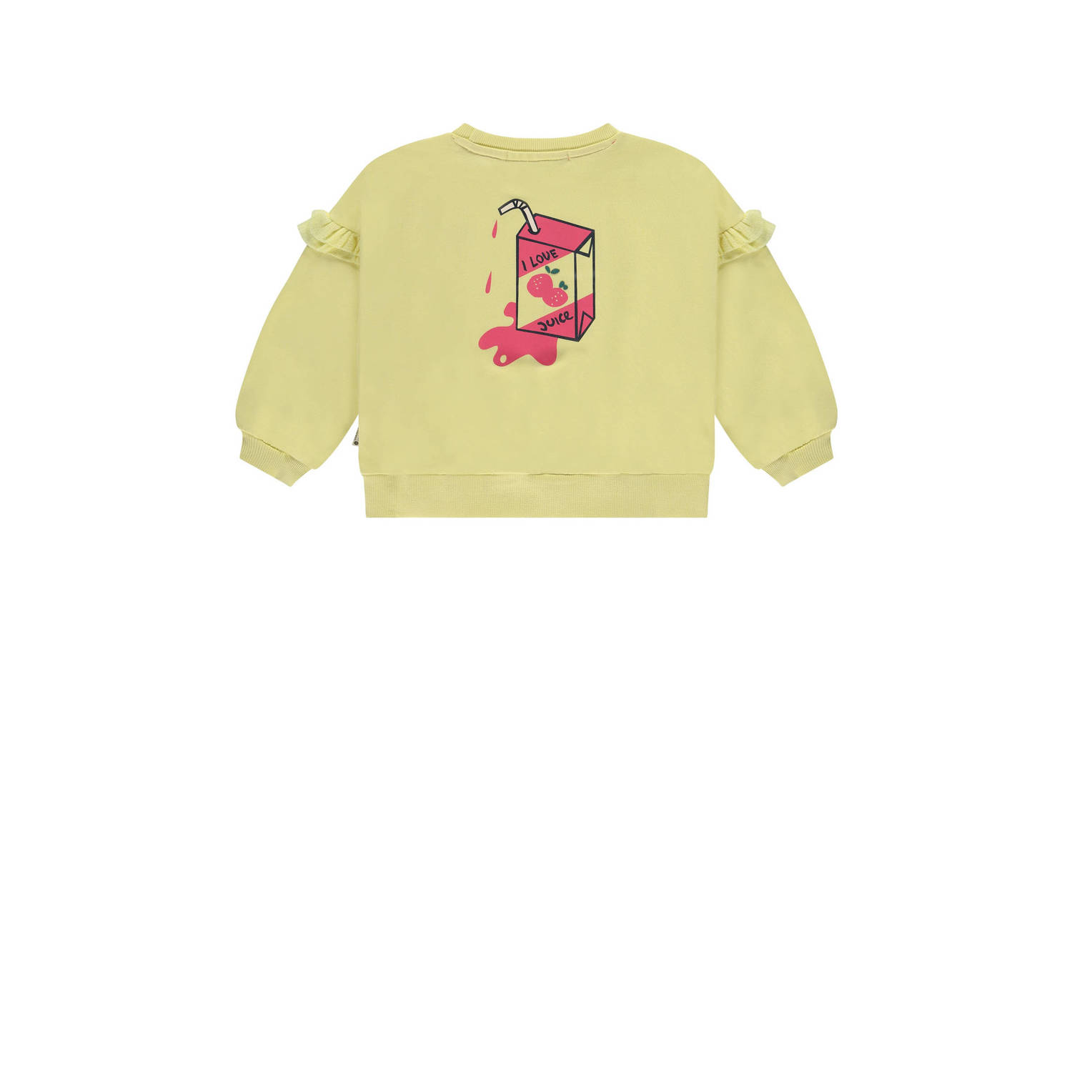 Stains&Stories sweater met printopdruk en ruches lichtgeel roze