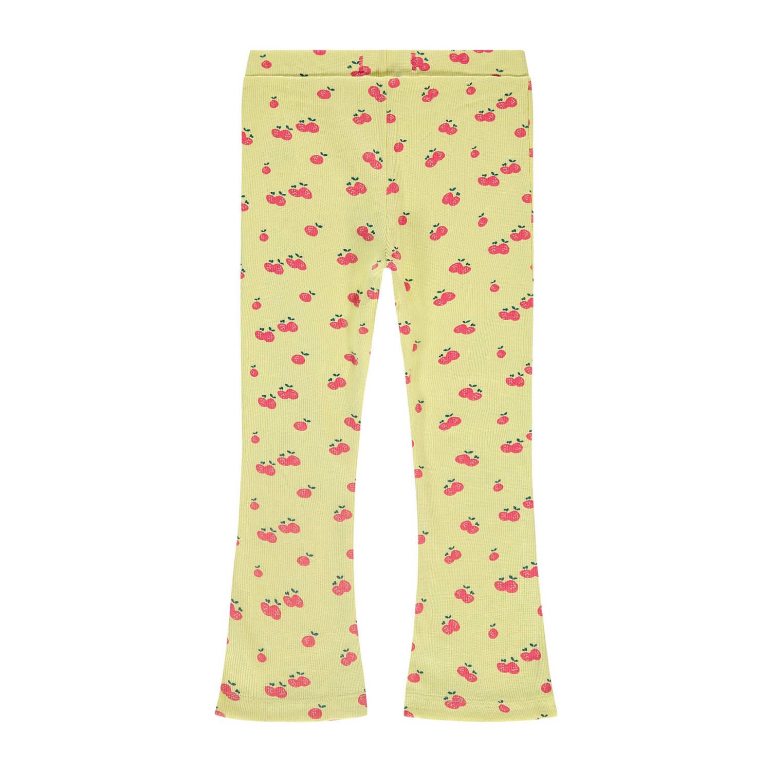 Stains&Stories flared broek met all over print lichtgeel roze